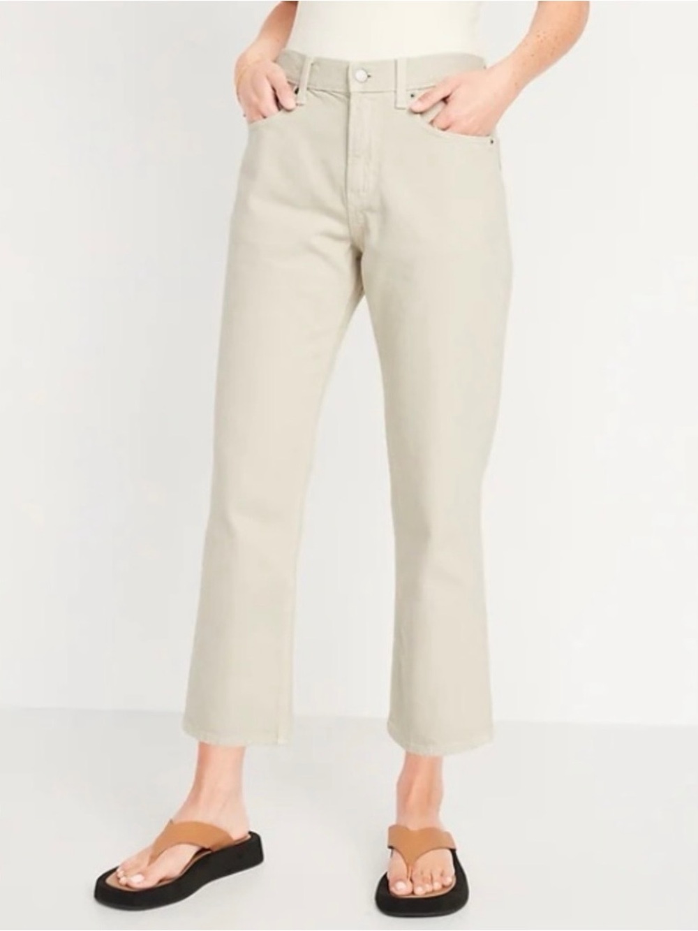 Old Navy High-Waisted Slouchy Straight Cropped Jeans Size 8 Tall Sand Beige